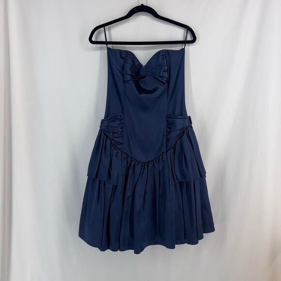 Gunne Sax Dresses & Skirts - Vintage 80s Gunne Saxx Jessica McClintock Blue Satin Strapless Mini Dress Size 1
